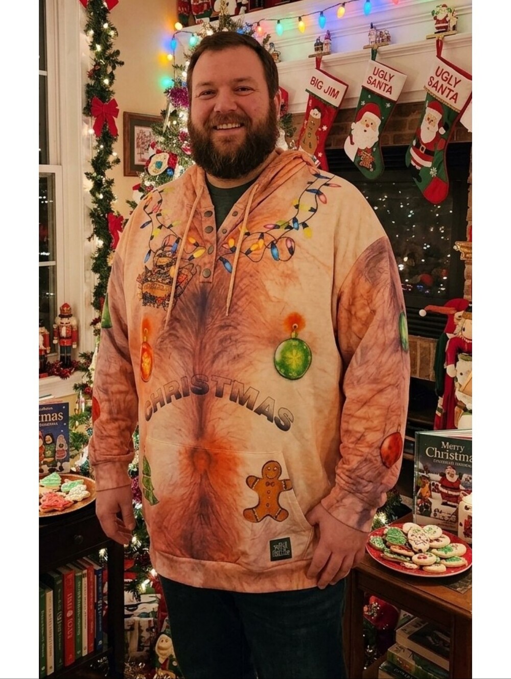 Faroro Ugly Christmas Hooded Sweatshirt•Hairy chest Size XXL